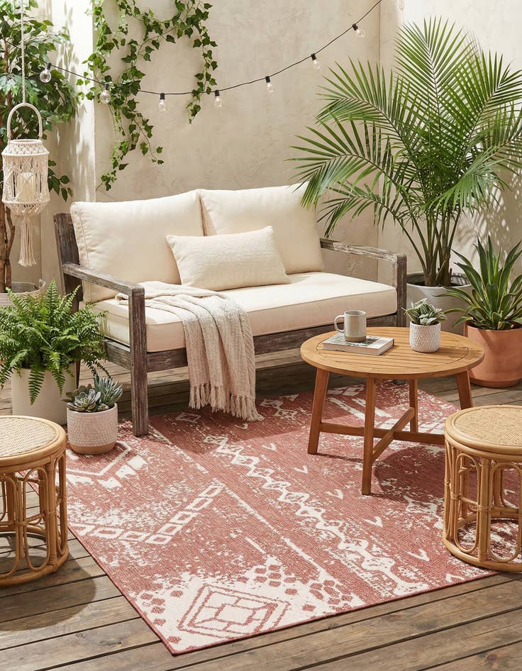 Detail image of  7' x 7'  Washable Bohemian Indoor / Outdoor Square Rug