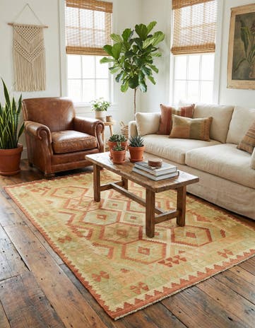 4' 9 x 6' 5 Hand Woven Kilim Waziri Wool Rug