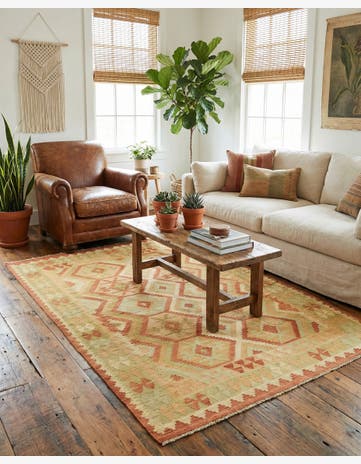 4' 9 x 6' 5 Hand Woven Kilim Waziri Wool Rug