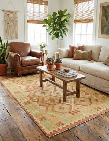 4' 9 x 6' 5 Hand Woven Kilim Waziri Wool Rug