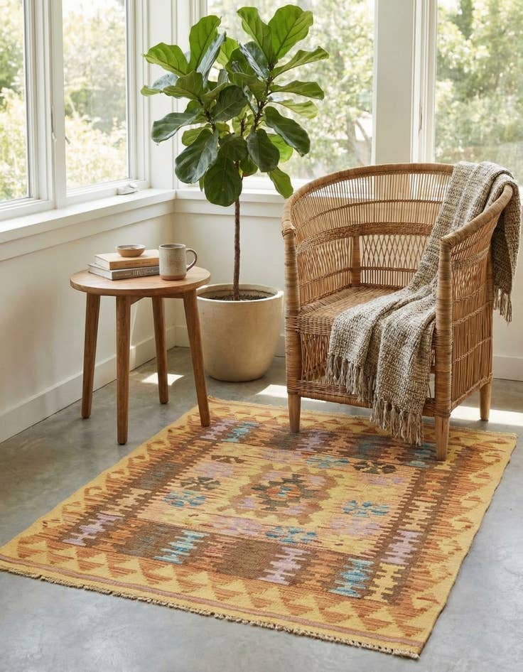 Detail image of 2' 10 x 3' 7  Hand Woven Kilim Maymana Wool Square Rug