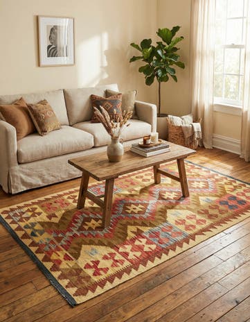 3' 3 x 6' 5 Hand Woven Kilim Maymana Wool Rug