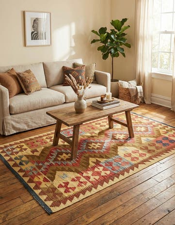 3' 3 x 6' 5 Hand Woven Kilim Maymana Wool Rug