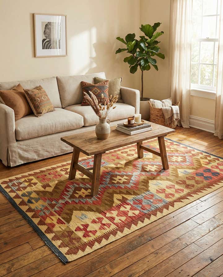 3' 3 x 6' 5 Hand Woven Kilim Maymana Wool Rug