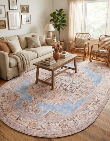 Blue Washable Timeless Oval Rug