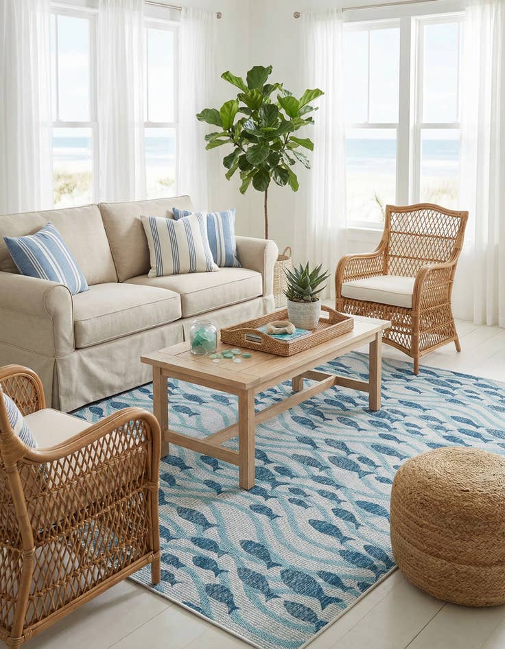 Detail image of  7' 10 x 10'  Washable Coastal Indoor / Outdoor Rug