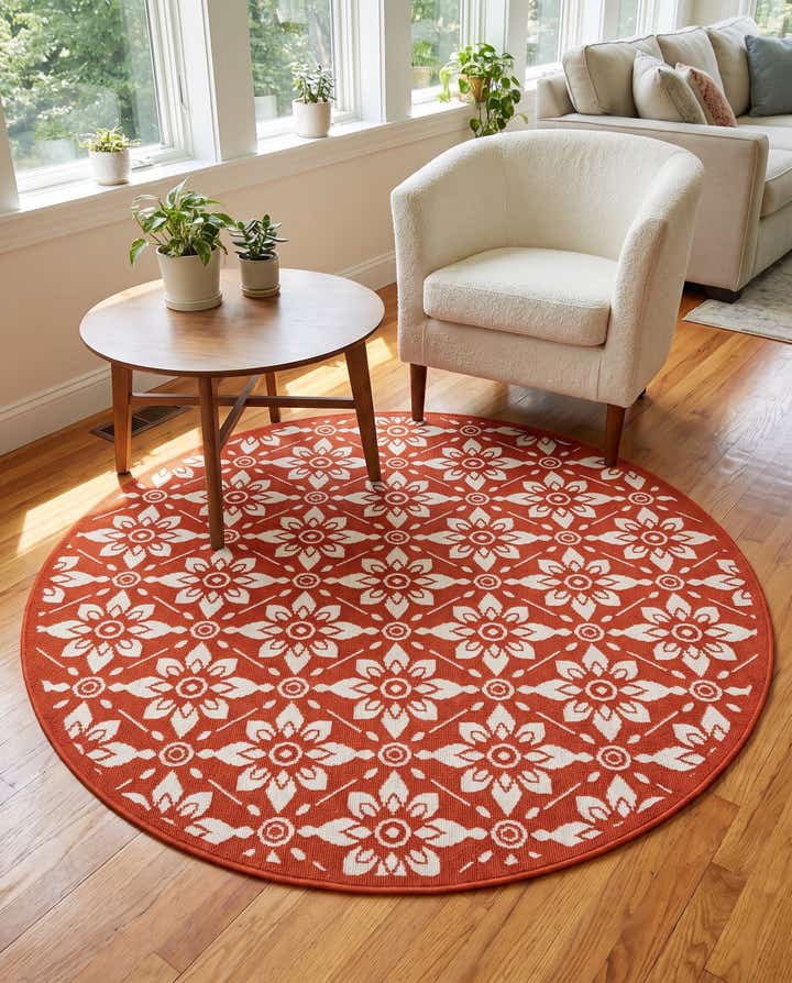 5' x 5' Easy-Clean Trellis Indoor / Outdoor Round Rug