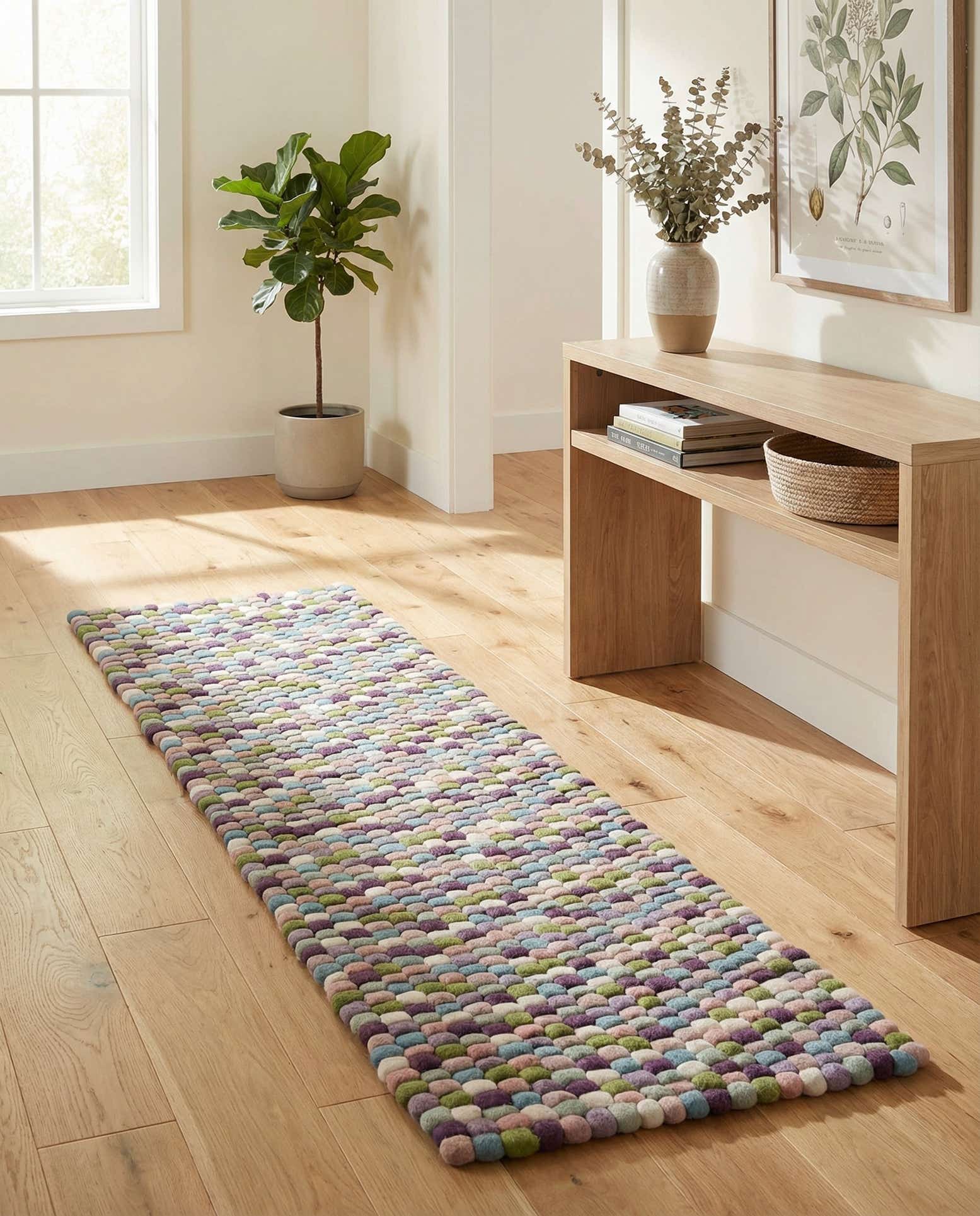 2' x 8' Felt Ball Wool Runner Rug