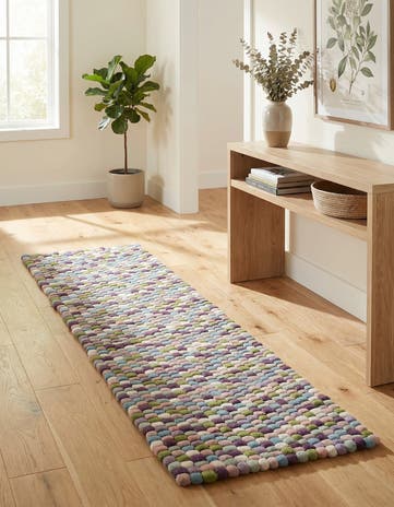 Pink and Purple Felt Ball Wool Runner Rug