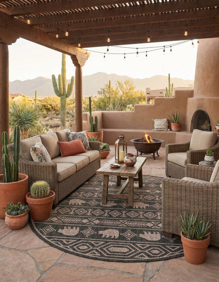 Detail image of 10' x 10'  Washable Southwestern Indoor / Outdoor Round Rug