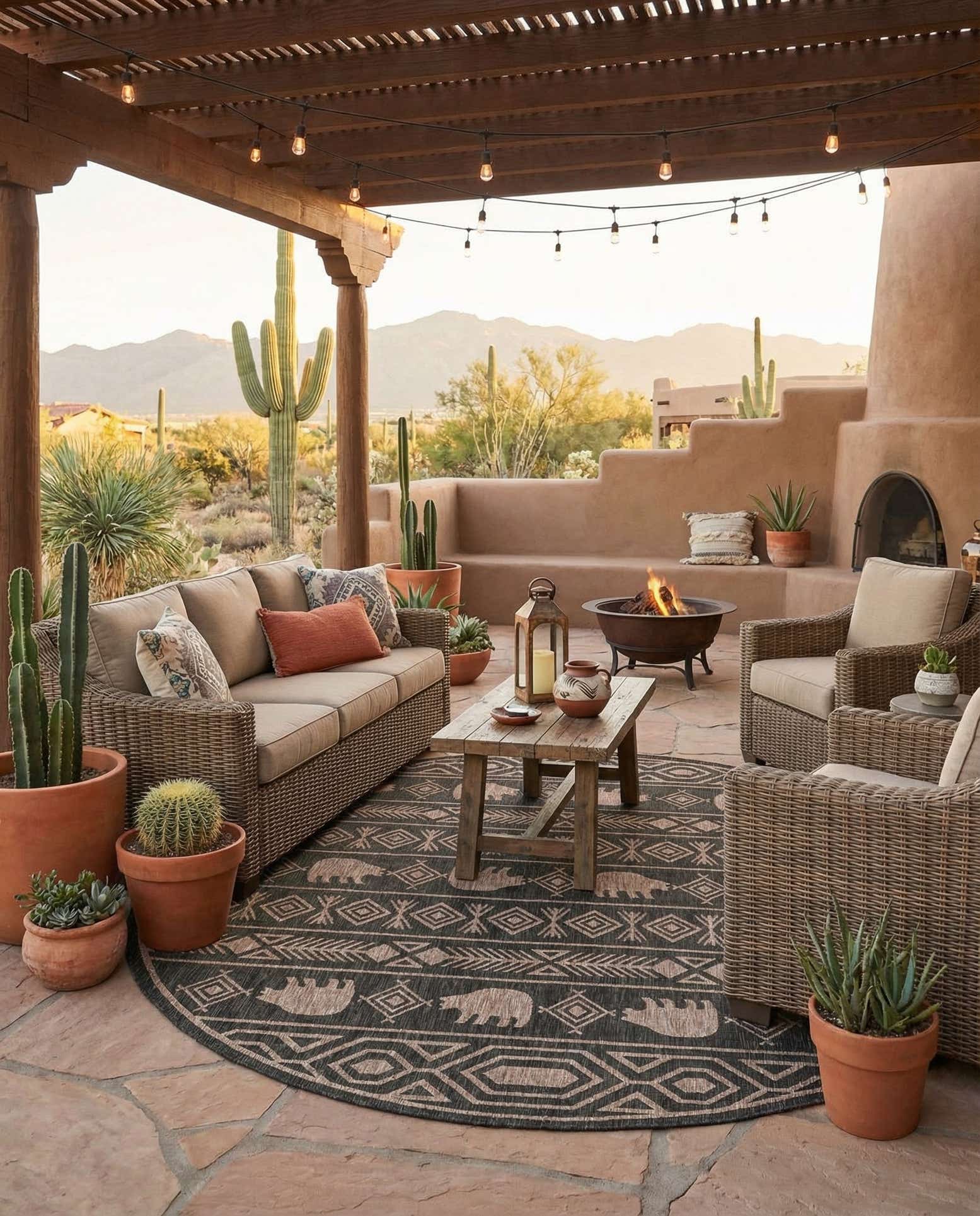 10' x 10' Easy-Clean Southwestern Indoor / Outdoor Round Rug