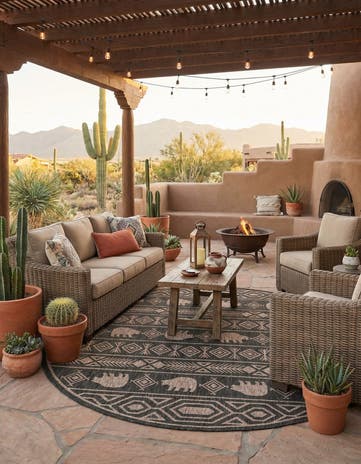 10' x 10' Easy-Clean Southwestern Indoor / Outdoor Round Rug