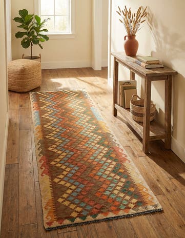 2' 7 x 9' 8 Hand Woven Kilim Maymana Wool Runner Rug