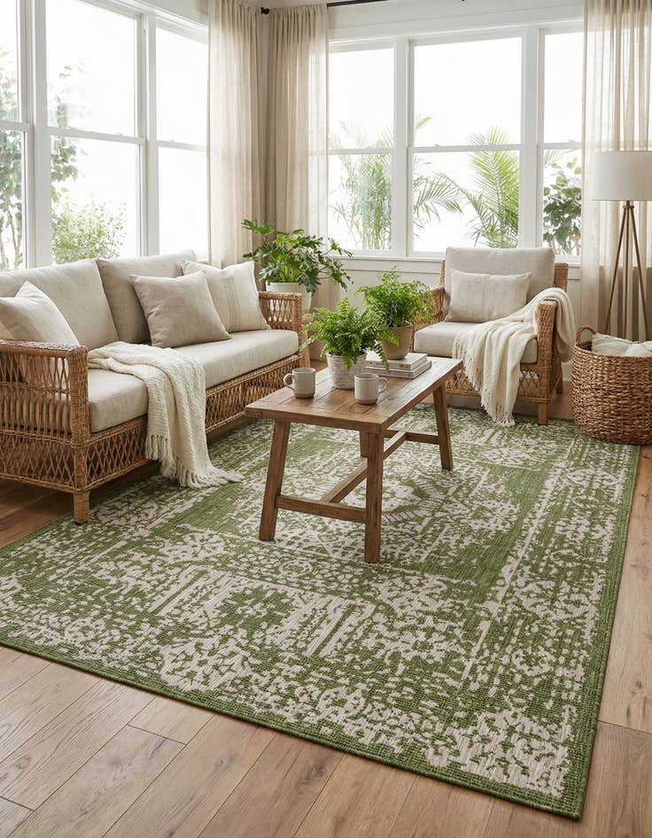 Detail image of 7' 10 x 11'  Washable Traditional Indoor / Outdoor Rug