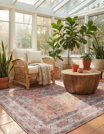 Rust Red Washable Timeless Square Rug