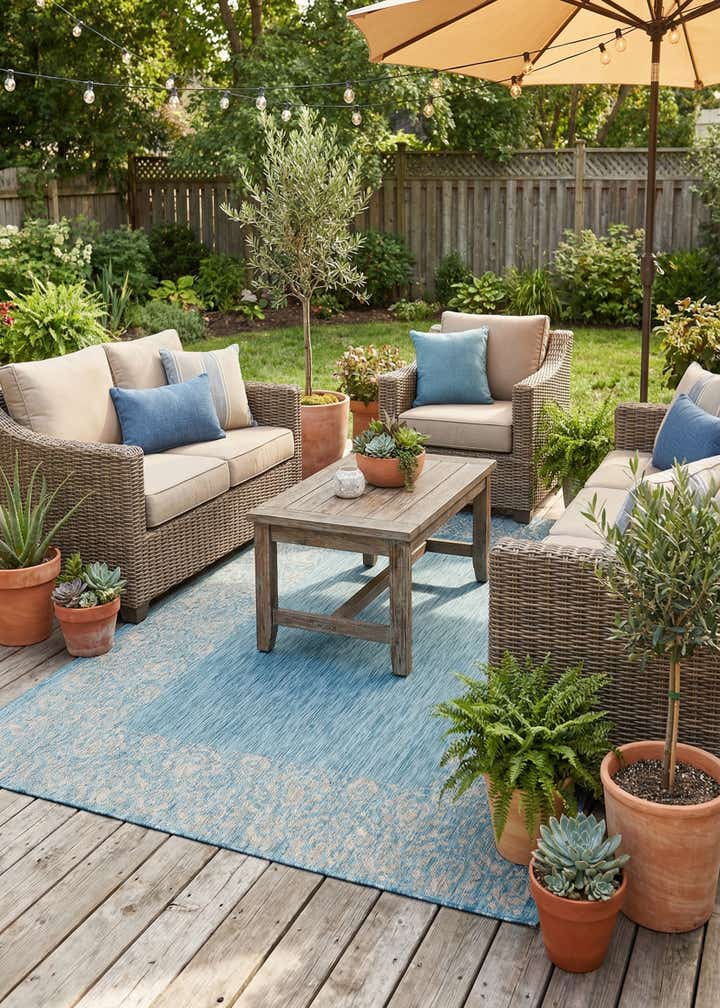 6' x 9' Easy-Clean Border Indoor / Outdoor Rug