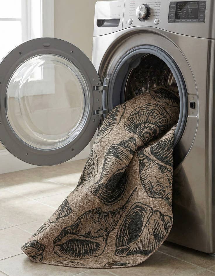 Detail image of 7' 10 x 7' 10  Washable Coastal Indoor / Outdoor Round Rug