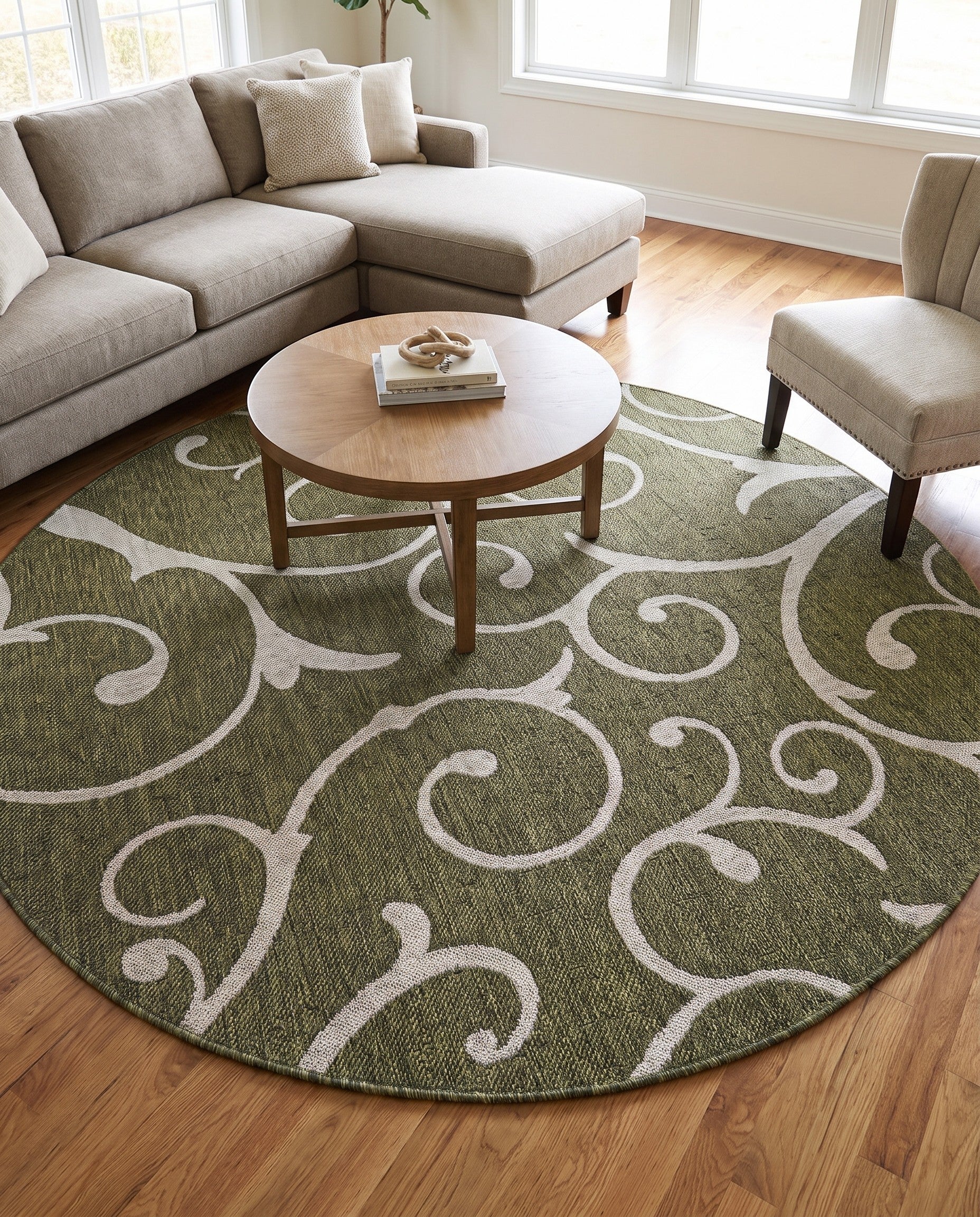 240cm x 240cm Easy-Clean Botanical Indoor / Outdoor Round Rug