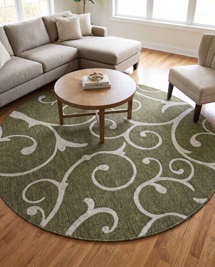 Detail image of 240cm x 240cm Easy-Clean Botanical Indoor / Outdoor Round Rug