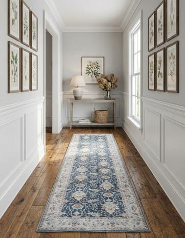 Navy Blue Washable Timeless Runner Rug