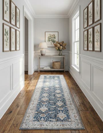 Navy Blue Washable Timeless Runner Rug