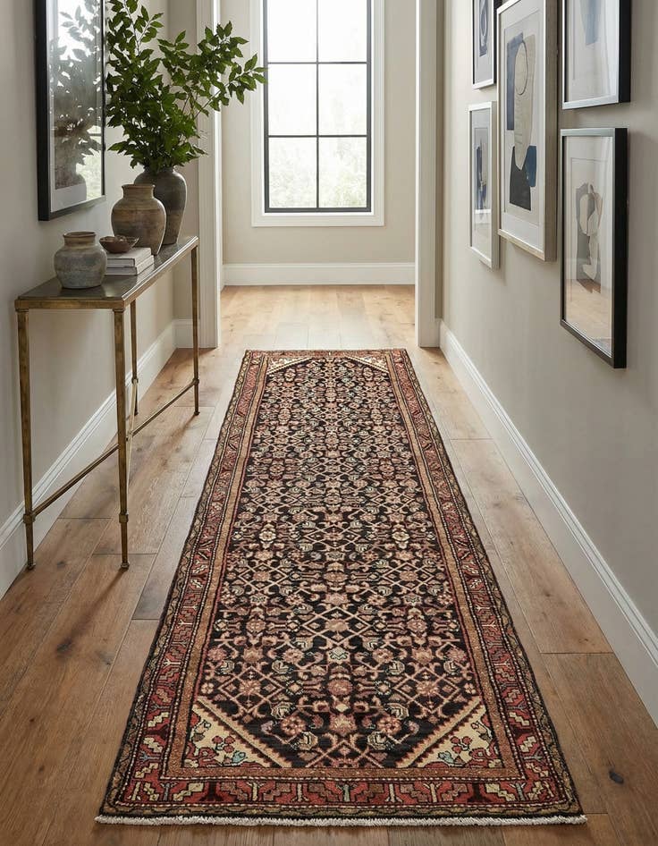 Detail image of 3' 7 x 10' 6 Hand Knotted Hossainabad Persian Wool Runner Rug