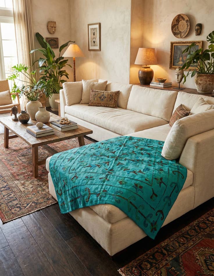 Detail image of 5' 8 x 7' 2  Hand Woven Kilim Suzani Wool Rug