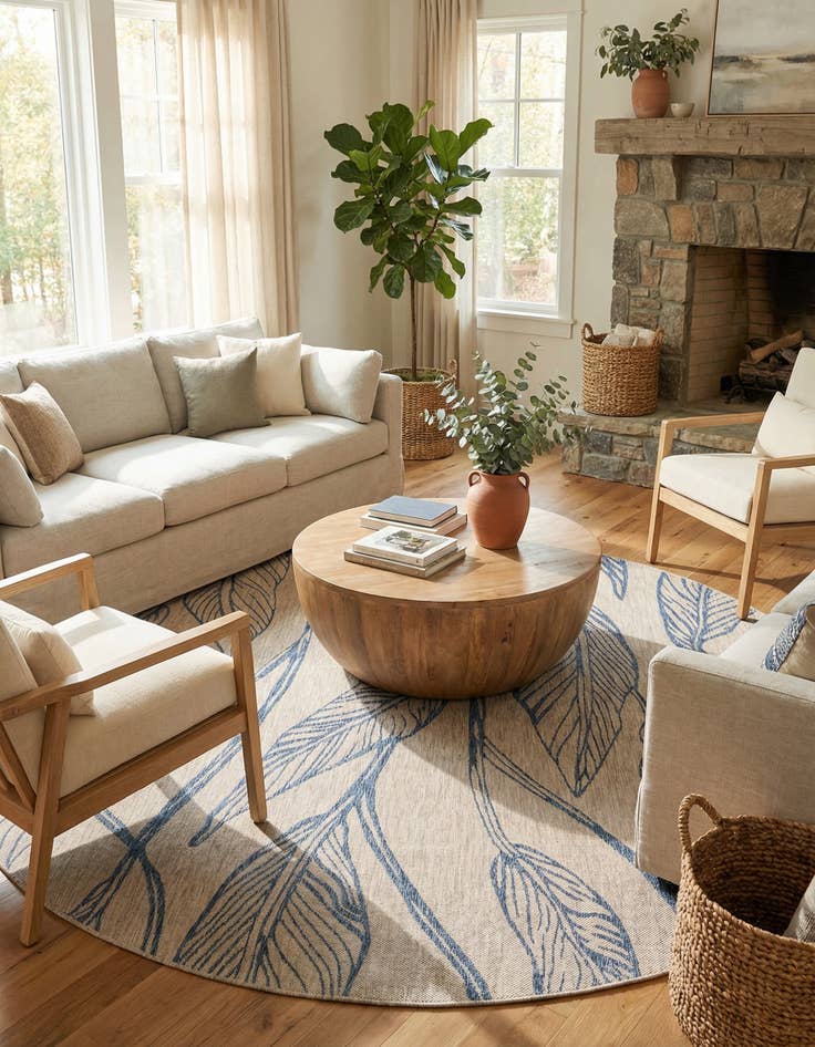 Detail image of 10' 8 x 10' 8  Washable Botanical Indoor / Outdoor Round Rug