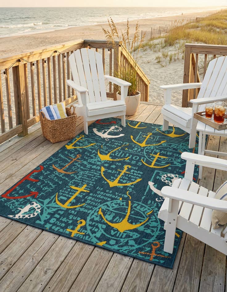 Detail image of 4' x 6'  Washable Coastal Indoor / Outdoor Rug