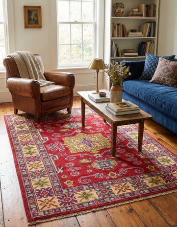 3' 4 x 4' 9 Hand Knotted Kazak Rug
