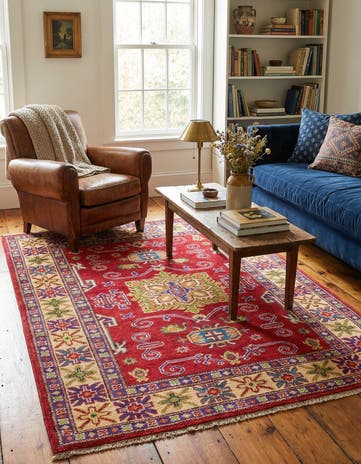 3' 4 x 4' 9 Hand Knotted Kazak Rug