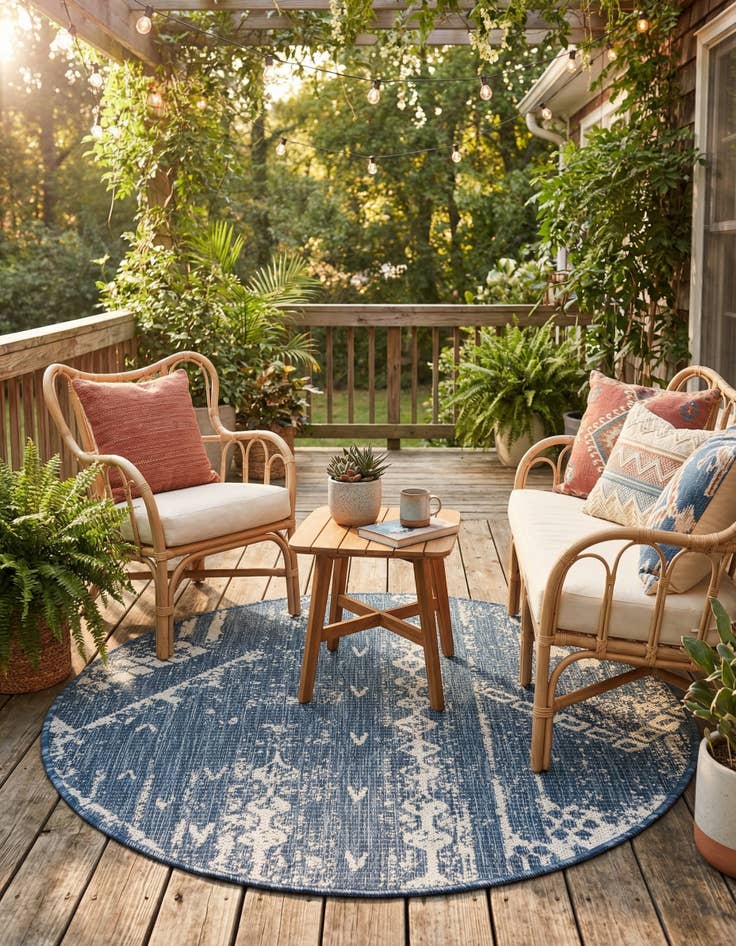 Detail image of  3' x 3'  Washable Bohemian Indoor / Outdoor Round Rug