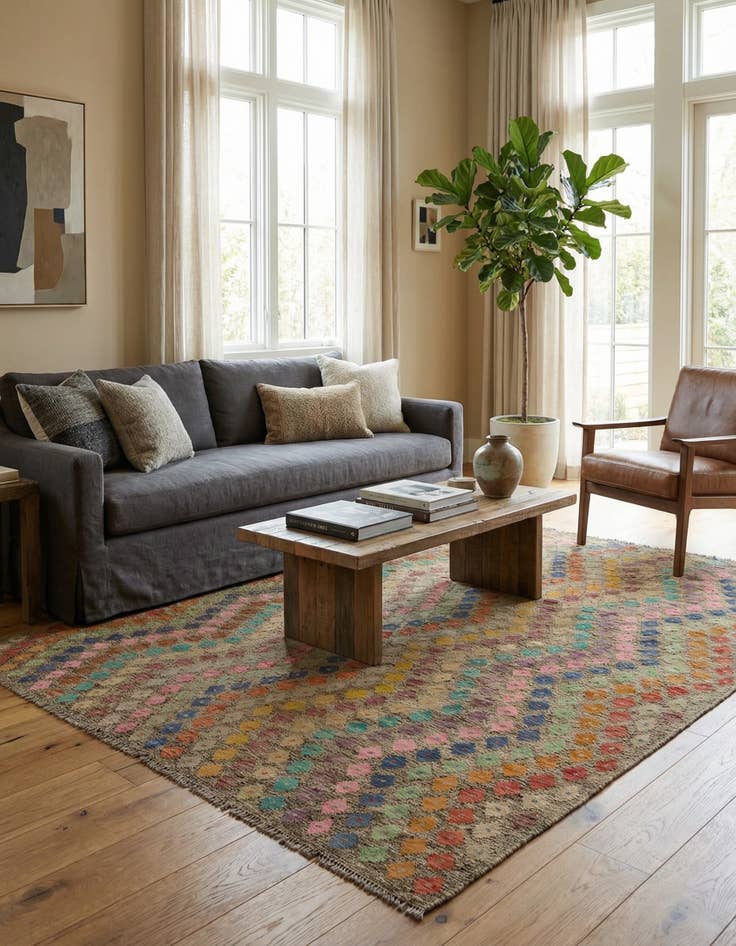 Detail image of 7' x 8'  Hand Woven Kilim Modern Wool Square Rug