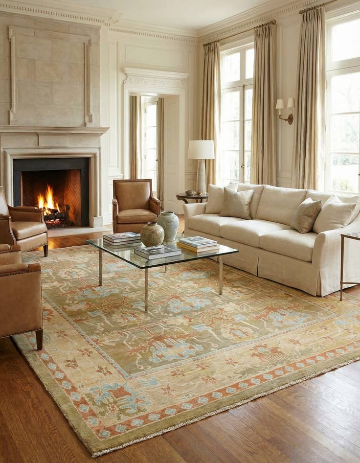 Detail image of  11' x 14' 5  Hand Knotted Oushak Wool Rug