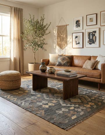 3' 4 x 4' 11 Hand Woven Kilim Maymana Wool Rug