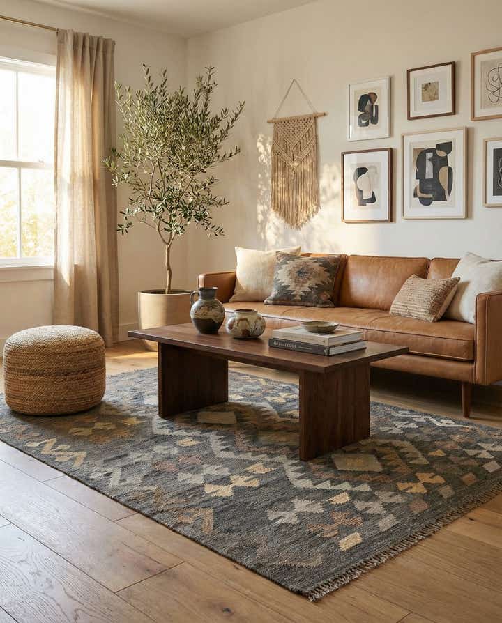 3' 4 x 4' 11 Hand Woven Kilim Maymana Wool Rug