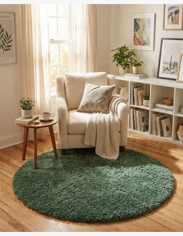 Forest Green Infinity Shag Round Rug