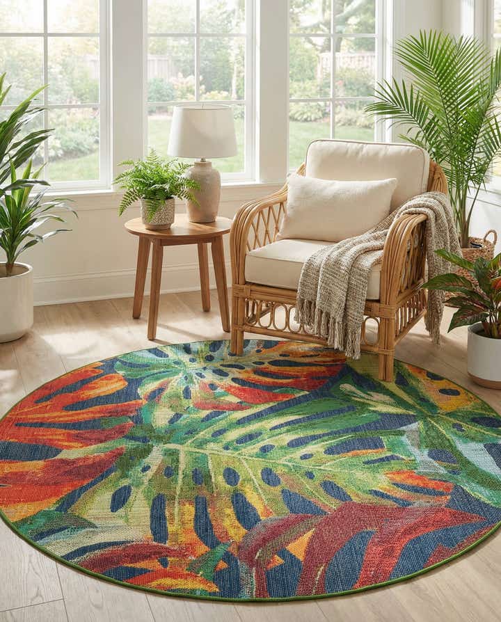 7' 10 x 7' 10 Easy-Clean Baja Indoor / Outdoor Round Rug