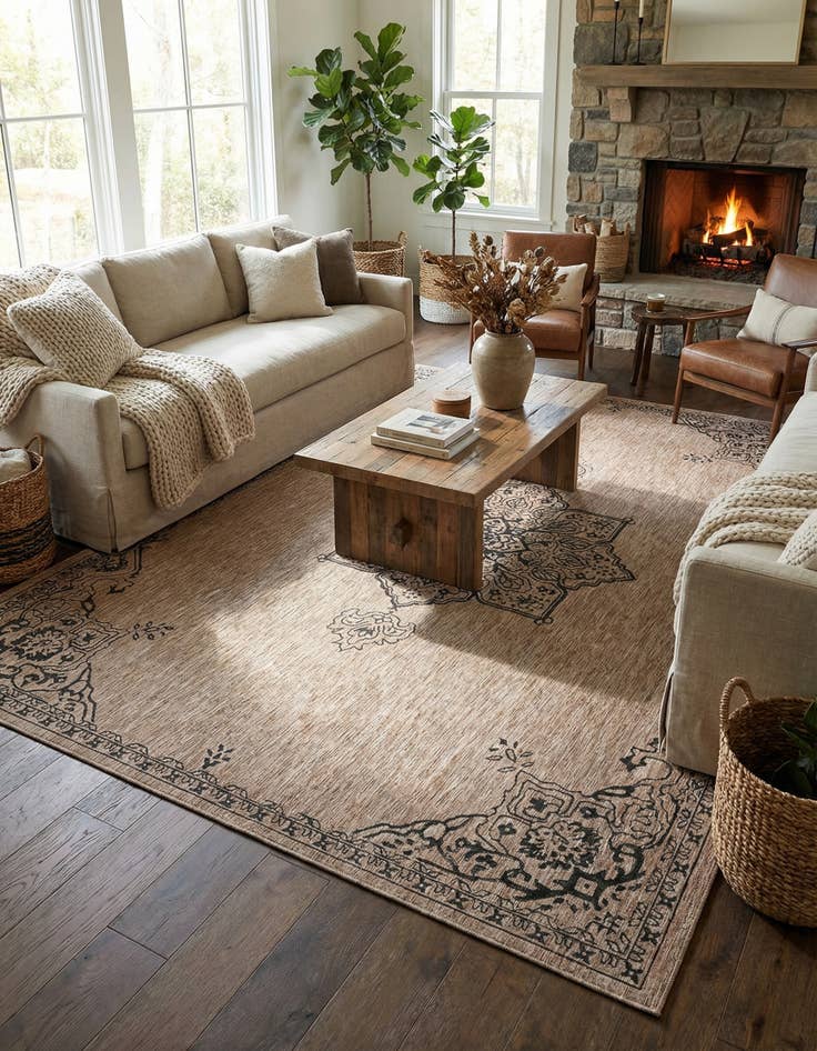 Detail image of 10' x 14'  Washable Traditional Indoor / Outdoor Rug
