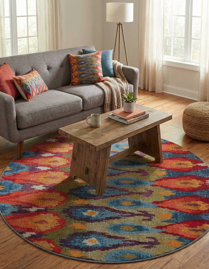 Detail image of 5' x 5'  Washable Modern Indoor / Outdoor Round Rug