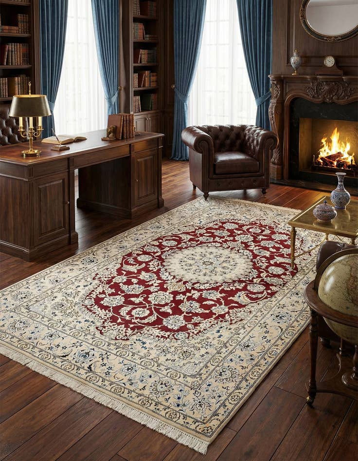 Detail image of 4' 10 x 8'  Hand Knotted Nain Persian Rug