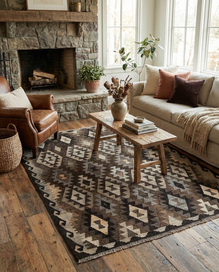 Detail image of 5' x 6' 7 Hand Woven Kilim Maymana Wool Rug