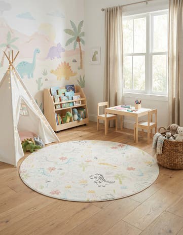 7' 10 x 7' 10 Dinosaur Whimsy Kids Round Rug