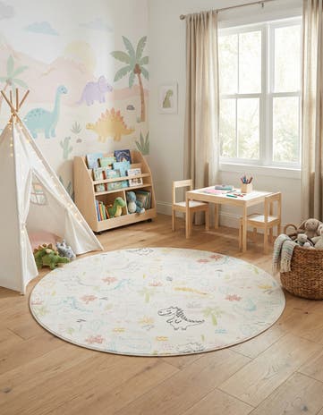 7' 10 x 7' 10 Dinosaur Whimsy Kids Round Rug