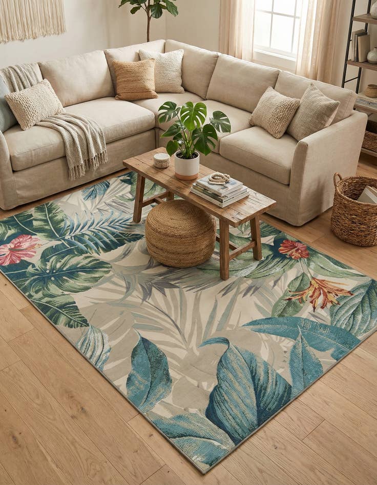 Detail image of 6' x 9' Easy-Clean Botanical Indoor / Outdoor Rug