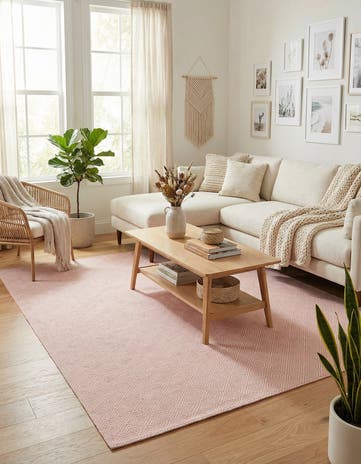 Pink Hand Woven Geo Trellis Flatweave Square Rug