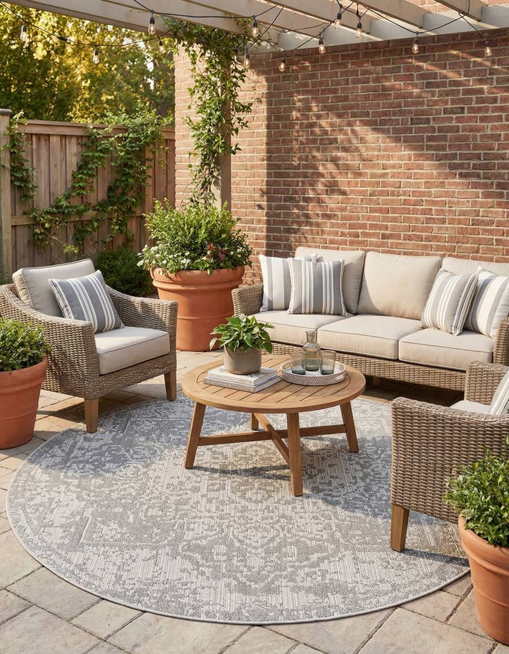 Detail image of 7' 10 x 7' 10  Washable Traditional Indoor / Outdoor Round Rug