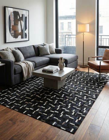 5' 3 x 8' 1 Cowhide Leather Rug