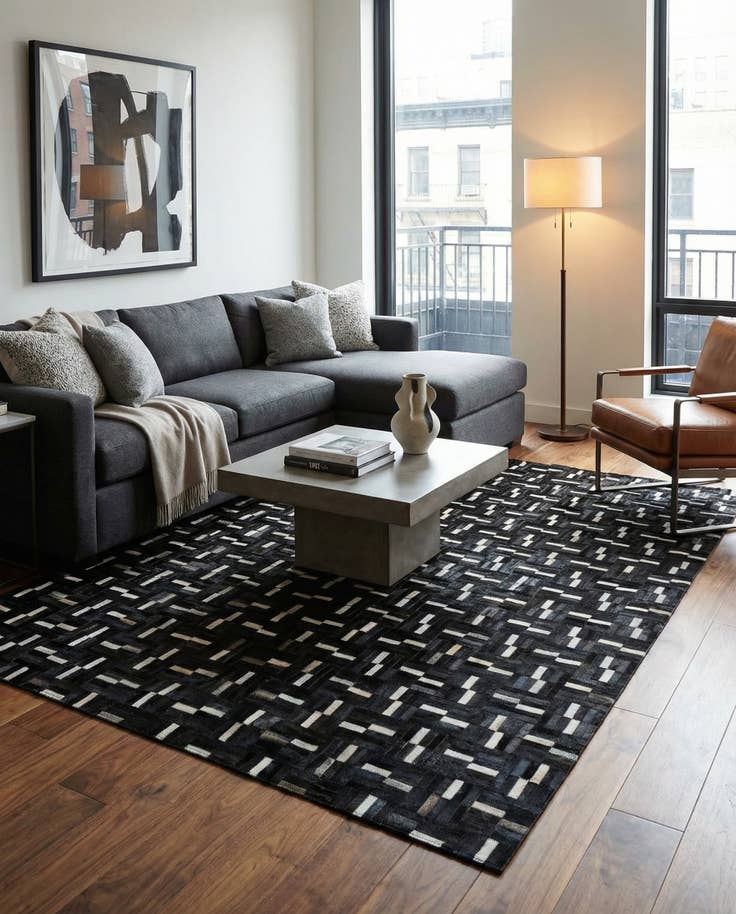 Detail image of 5' 3 x 8' 1 Cowhide Leather Rug