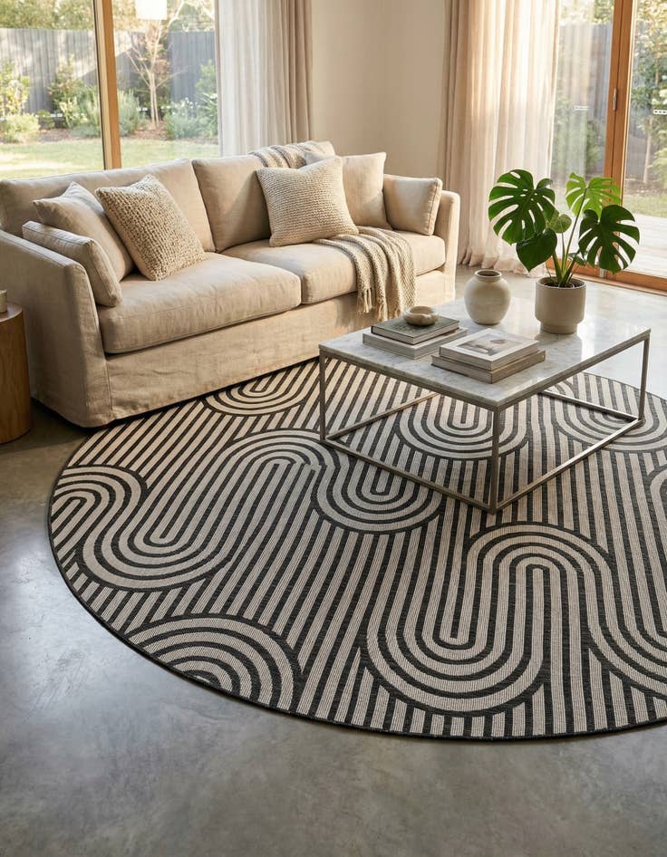 Detail image of  10' x 10'  Washable Modern Indoor / Outdoor Round Rug